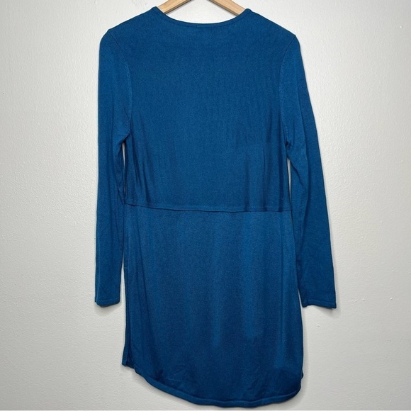 J. Jill Women Sweatshirt Small Blue Tunic 3/4 Sleeve Knit Round Neck Wool blend - Picture 3 of 9